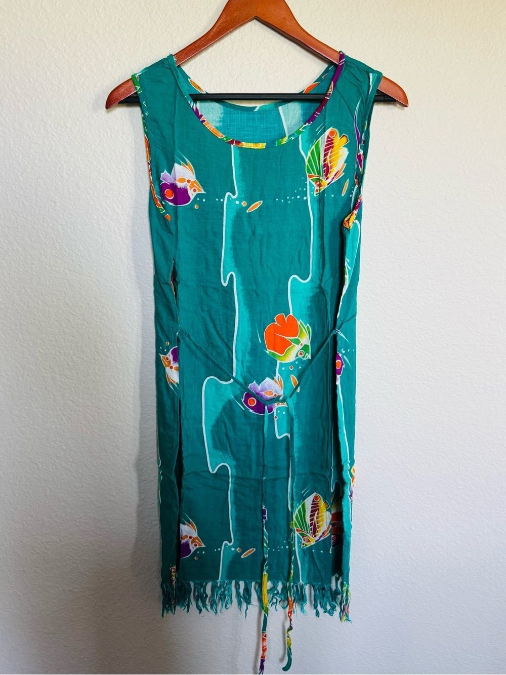 Teal Floral Summer Beach Sun Dress Swim Cover Up